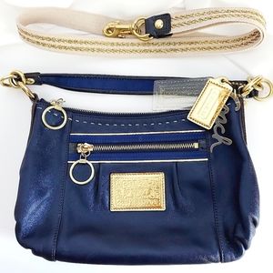 Coach Poppy Crossbody Bag Blue! Metallic Leather + Coach Tags Shoulder Bag
